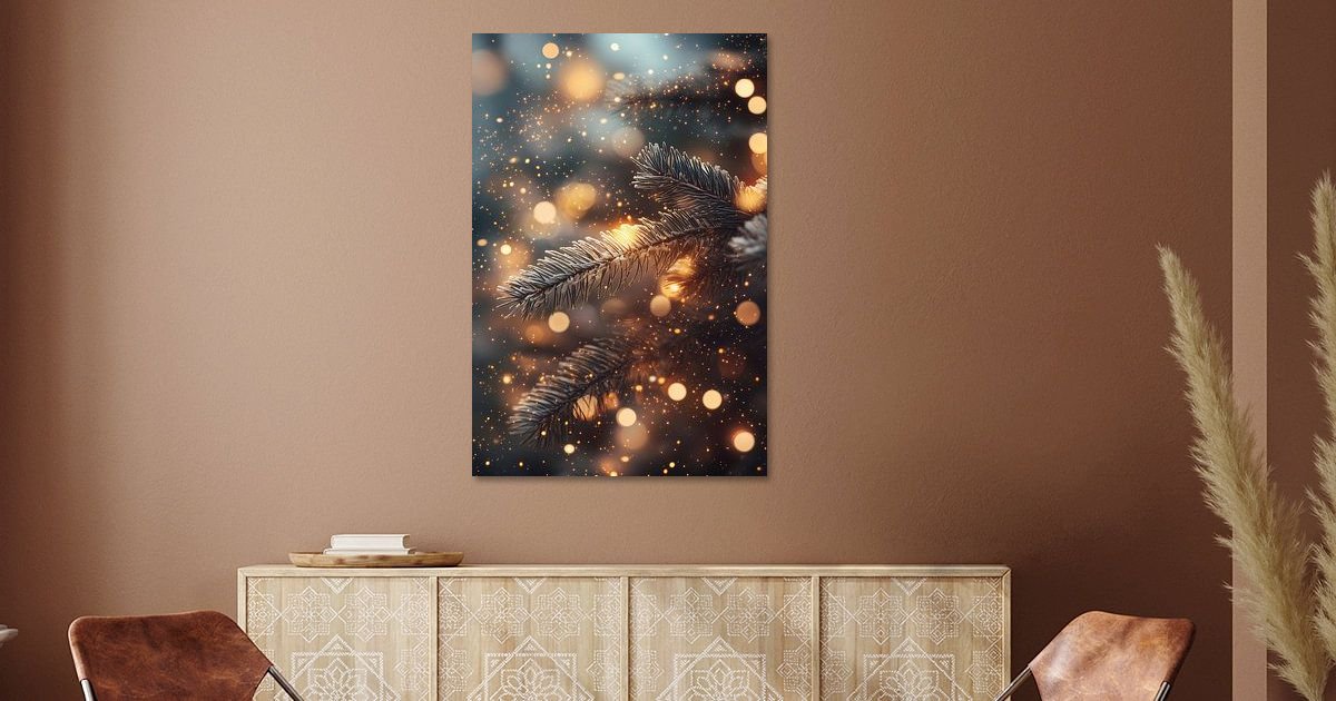 Magische Winterglans - Verlichte Dennentakken van Eva Lee op canvas, behang en meer